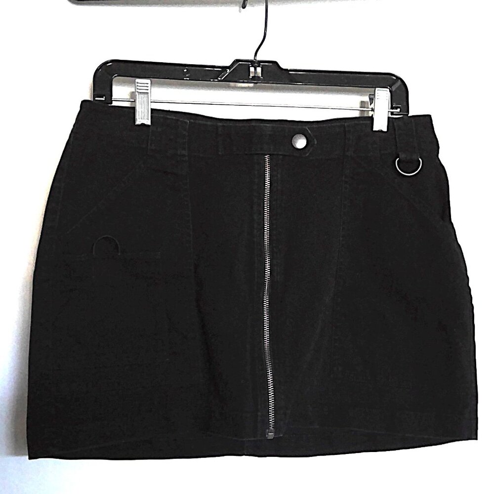 NEW Wild Fable Black Denim Mini Skirt Full Zip Belt Loops Pockets  NWOT Sz M